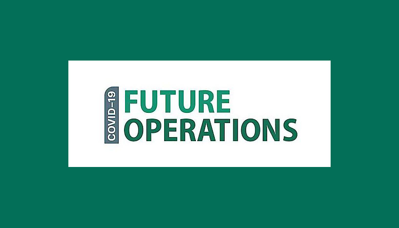 Grün-weiße Grafik mit Text COVID-19 Future Operations